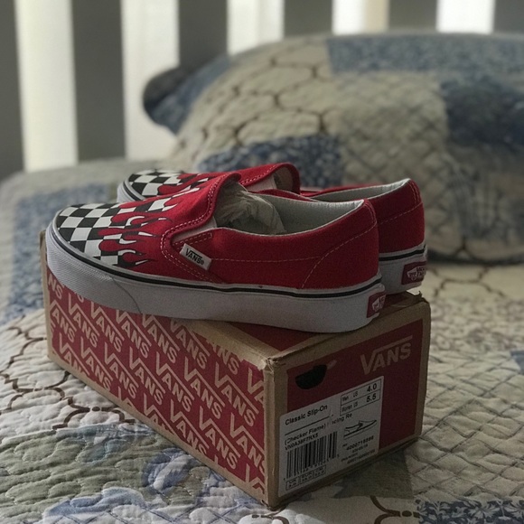 red vans with checkered flames